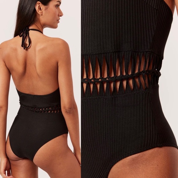 Solid & Striped Ada Slinky Rib Black Cut out one piece bathing suit NWT L - Picture 5 of 5